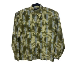 Vintage Saxifon Button Up Shirt Green Abstract Tiger Print Gender Neutral Medium - Picture 1 of 7