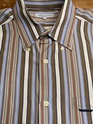 Alex Cannon Dress Shirt Brown Striped Cotton Button Down Size XL Oxford B7 - Image 1 of 3
