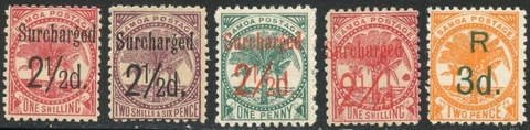 SAMOA Sc#26c, 27-30 1898-1900 Surcharged 2½p, 3p Complete Set OG Mint Hinged Cover