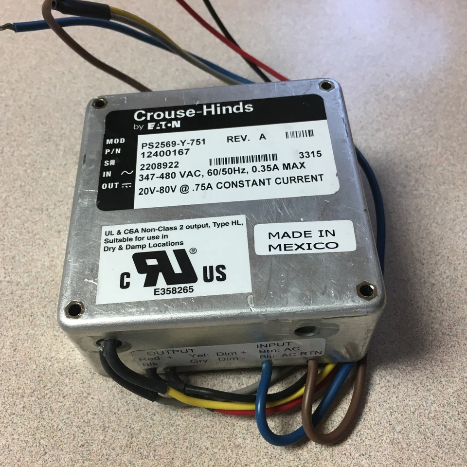 Crouse-Hinds Eaton LED Light Driver PS2569-Y-751 Rev A AC/DC Power Inverter