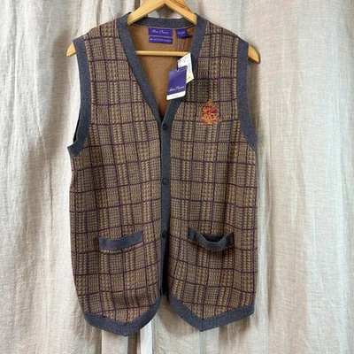 Alan Flusser Sweater Vest Mens Large Cashmere Blend Plaid Academic Prep Golf - Image 1 of 4