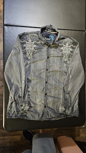Roar Buckle Superiority Shirt Gray Embroidered Button Up Long Sleeve Mens 3XL - Picture 1 of 19