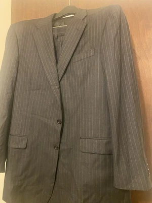 hickey freeman suit 44 Long Purple Pin Stripe Dark Grey - Image 1 of 4