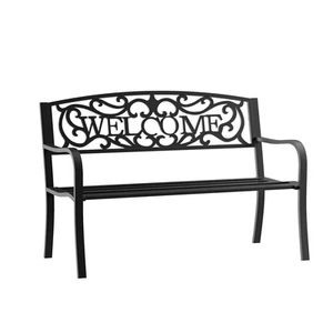 Banco de jardín de acero negro 126x60x85 cm, muebles de patio exterior de 2 plazas - Imagen 1 de 9