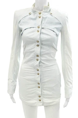 Balmain Womens Button Front Long Sleeve Mini Denim Shirt Dress Blue Size Small - Image 1 of 4