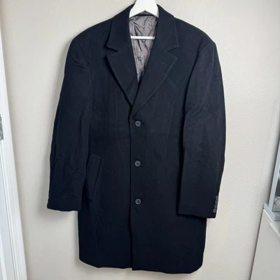 Abrigo largo Calvin Klein para hombre 40R lana cachemir abrigo negro de un solo pecho Foto 1 de 4