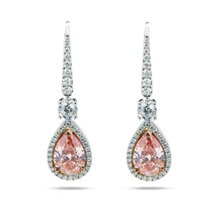 14k White Gold Drop Dangle Earring Lab-Grown Fancy Vivid Pink Diamond - Picture 1 of 11