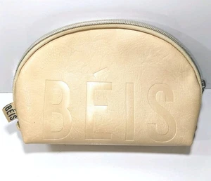 Beis Leather 8" Cosmetic Pouch Leather Satin Lined Bag Clutch New w/o Tag - Picture 1 of 7