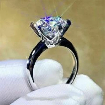 3.75 克拉圆形切割实验室制造的钻石订婚戒指 14K 纯白金 — 第 1/4 张图片