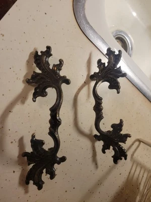 2-Vintage Drawer Pull French Provincial 3-1/2" Centers 6-3/4 Fancy - Image 1 of 4