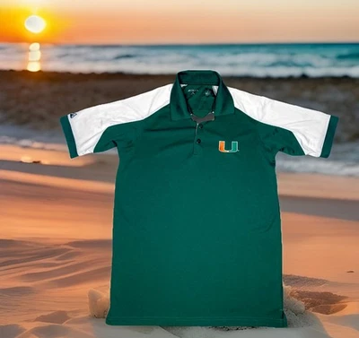 Polo Miami Hurricanes-Antigua Para Hombre Mediano Verde y Blanco Bordado Foto 1 de 3