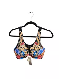 Johnny Was Women's Black Royal Floral Ruched Bikini Top Wide Strap Size Small - Picture 1 of 6
