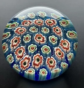 Zweifarbiger 2,5" blauer Millefiori Briefbeschwerer leuchtende Farben - Bild 1 von 9