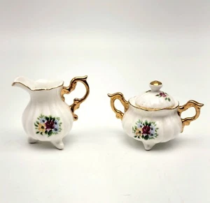 Vintage Porcelain Miniature Enesco Creamer and Sugar Rose/Gold - Bild 1 von 12