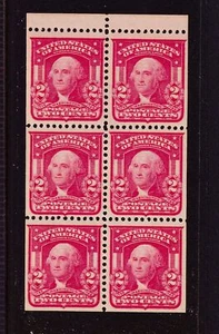 1903 Washington 2c booklet pane Sc 319n carmine rose MNH full OG XF - Picture 1 of 2