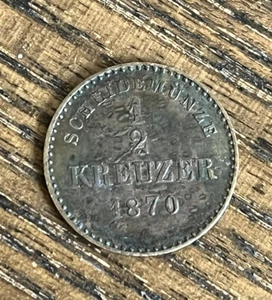 1870 1/2 Kreuzer Scheidemünze Kingdom Of Württemberg - Picture 1 of 2