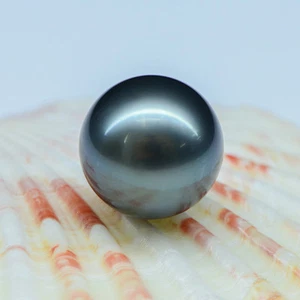 Riesige 14 mm natürliche Tahiti echte schwarze perfekte runde lose Perle ungebohrt AAA - Bild 1 von 3