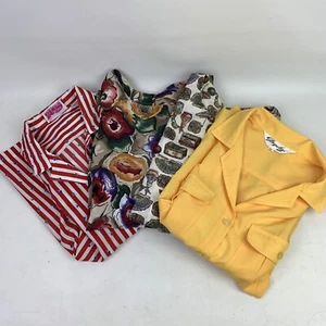 Vintage women’s blouse top lot 4 button up funky print Floral yellow 70s 80s - Picture 1 of 12