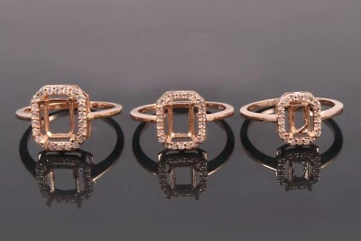 Semi Mount Ring Stone Setting Size 8X6 MM Octagon Shape Rose Gold Rhodium Plated - Image 1 of 4