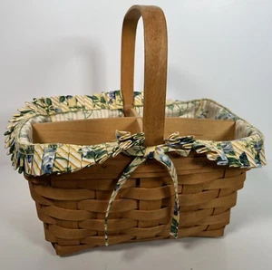 1995 Longaberger Basket Square With Dividers Garden Liner Flower Fixed Handle - Picture 1 of 7