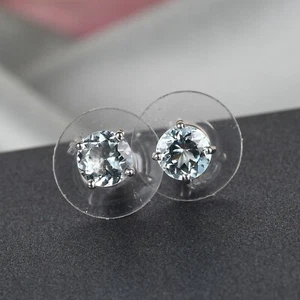 Natural Aquamarine Stud Earring in Platinum Plated Sterling Silver For Women - Picture 1 of 3