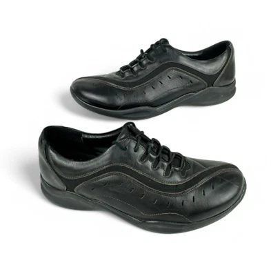 Zapatilla deportiva para caminar Clarks Wave para mujer 11M cuero negra con cordones zapato cómodo Foto 1 de 4