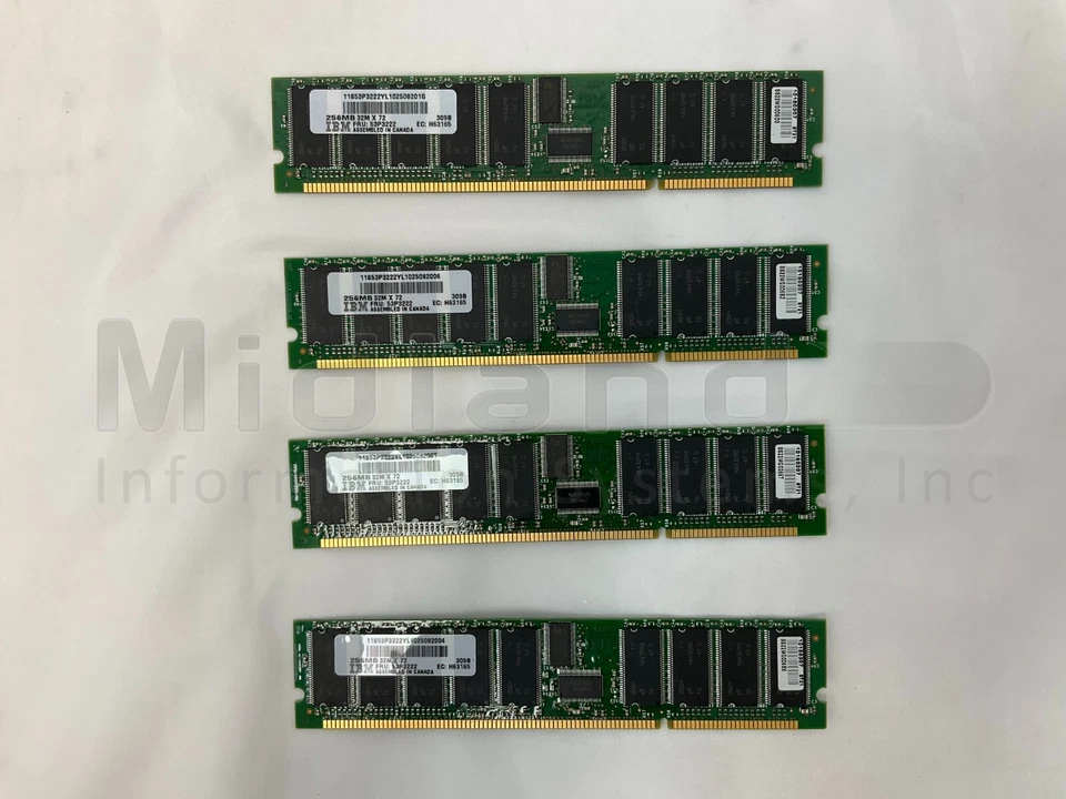 IBM 4444 1GB (4x 256MB (53P3222) 208-Pin 266MHz DDR1 SDRAM DIMMs p & i series - Image 1 of 1