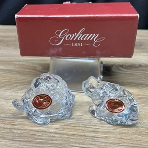Gorham Crystal Garden Serenade Frog & Turtle Salt And Pepper Shakers - Picture 1 of 6