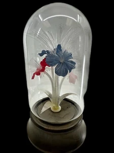 Vtg Rare 10.5” Fiber Optic Flower Light – Wind-Up Music Box, Glass Dome, WORKS! - Picture 1 of 17
