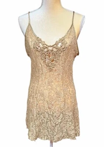 Vintage Night Magic Cinema Etoile Spitzen Nachthemd Stretch Damen Gr. M Gold - Bild 1 von 7