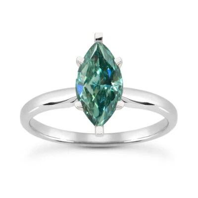 Marquise Diamond Engagement Ring Green Color Treated 14K White Gold VS2 1 Carat - Image 1 of 4