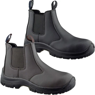 TITAN Mens Womens Safety Steel Toe Cap Chelsea Dealer Leather Work Slip On Boots Shoes