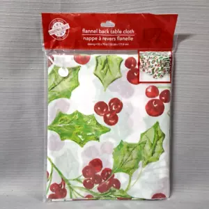 Christmas House Flannel Back Green & Red Oblong 52"X70" Vinyl Surface Tablecloth - Picture 1 of 6