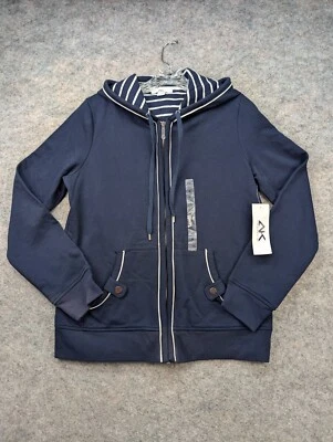 Jaqueta Anne Klein feminina média azul com capuz zíper pista golfe esporte ao ar livre - Imagem 1 de 4