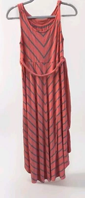 Liz Lang Maternity Womens Size XS TP Maxi Dress Orange Gray Stripe Tie Belt Baby - Image 1 of 4