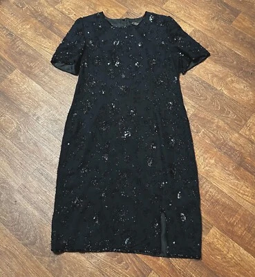 Vintage Dress | 1990s Vintage Black Sequin Shift Dress Size 14 90s Dress, Retro - Image 1 of 4
