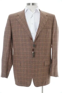 Abrigo deportivo Sartoria Partenopea Italia 46R 56R lana seda lino marrón ventana $2K - Imagen 1 de 6