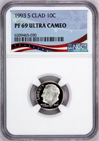 1993-S Proof Roosevelt Dime, Graded PF69UC NGC * OSR Patriotic Exclusive Label Cover