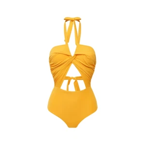 NUEVO CON ETIQUETAS NATAYAKIM Mujer Cuello Halter Acanalado Una Pieza Traje de Baño Amarillo Talla 36 EE. UU. 6 - Imagen 1 de 8