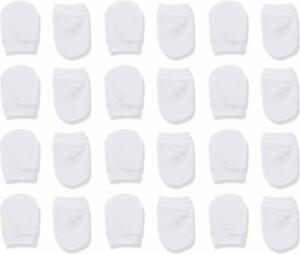 24-Piece Newborn  Baby Anti Scratch Mittens  White 100% Cotton, Baby Gloves. 