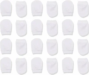  24-Piece Newborn  Baby Anti Scratch Mittens  White 100% Cotton, Baby Gloves.  - Picture 1 of 5