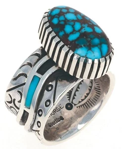 9.75 - Natural Morenci Turquoise Ring By Navajo Artist Michael Roanhorse - Picture 1 of 4