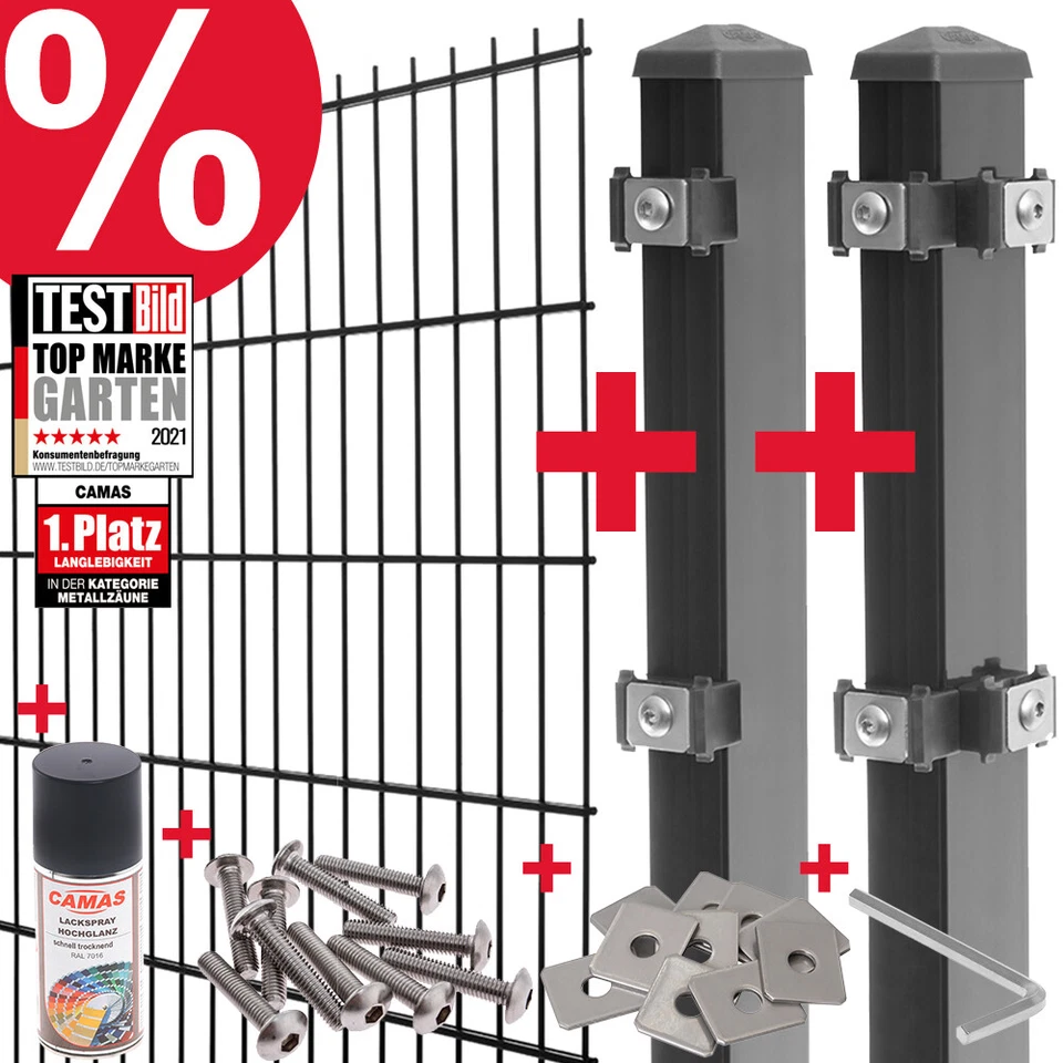 Doppelstabmattenzaun inkl. Eckpfosten Doppel-Stab Matten Zaun Draht Gitterzaun - Bild 1 von 4