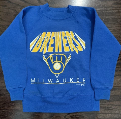 Vintage 93 Milwaukee Brewers MLB Baseball Crewneck Raglan Sweatshirt Youth Small Cover