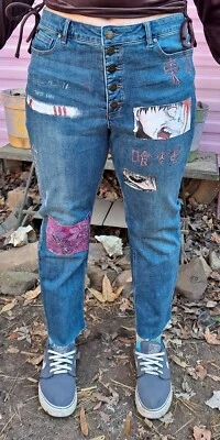 Tokyo Ghoul Hand Painted Kenneth Cole Jeans Sz 14 Manga One of a Kind Great Gift - Image 1 of 4
