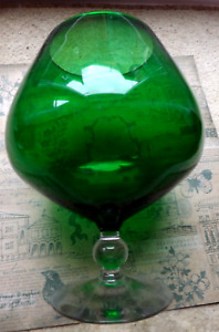 LARGE VINTAGE RETRO Green BRANDY COGNAC SNIFTER BALLOON GLASS