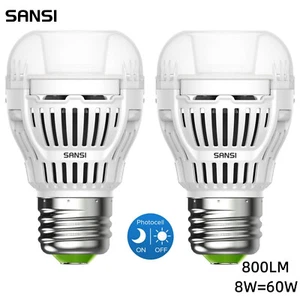 2Pack SANSI Dusk to Dawn LED Light Bulbs A15 8W (60W Equiva) 800LM E26 5000K ETL - Picture 1 of 13