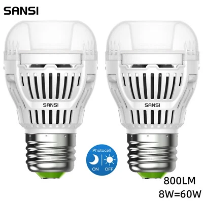 2Pack SANSI Dusk to Dawn LED Light Bulbs A15 8W (60W Equiva) 800LM E26 5000K ETL - Image 1 of 4