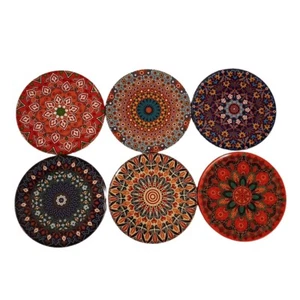 "Juego de 6 coloridas mesas posavasadas de corcho clásicas de mesa estilo bohemio mandala de 3,5" - Imagen 1 de 8