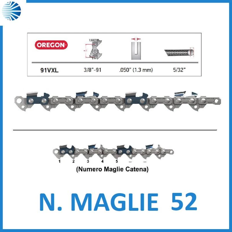 Catena per motosega professionale dente blu 3/8 oregon 91vxl 1,3 maglie 52